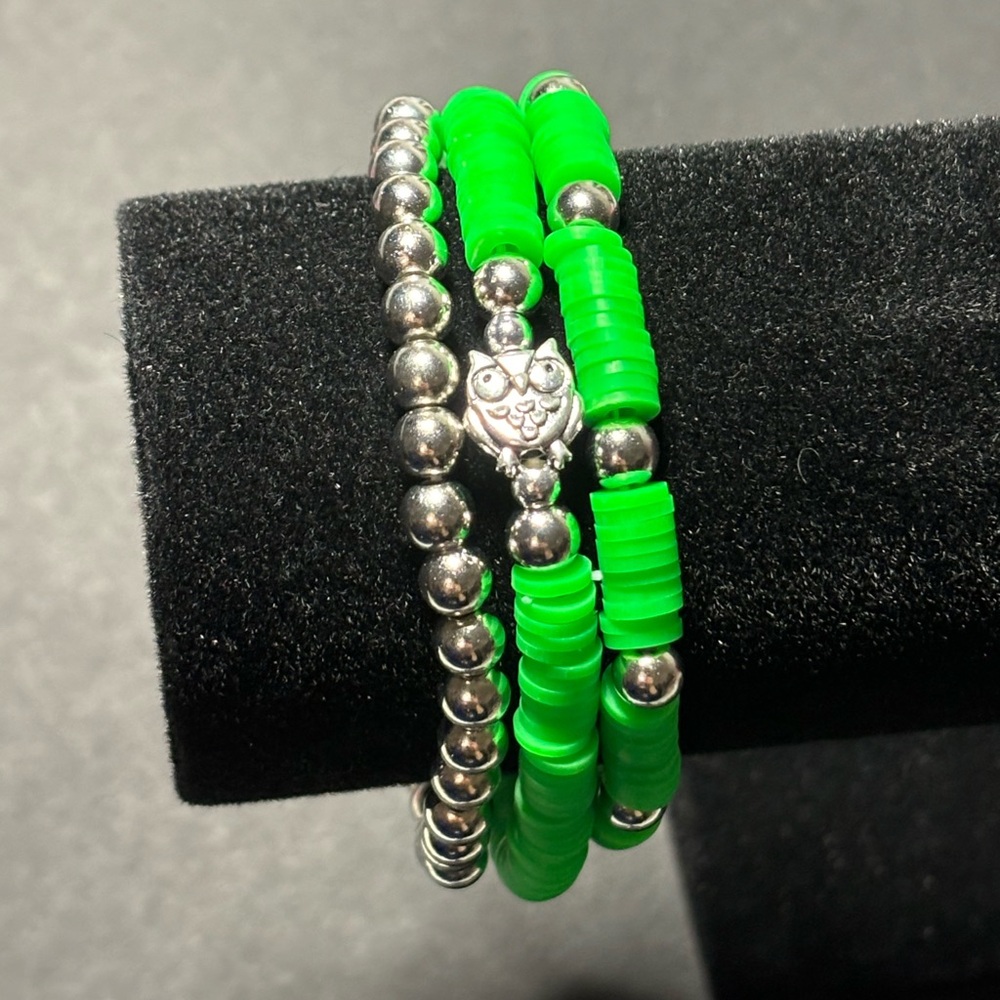🐠 Owl green/silver bracelet